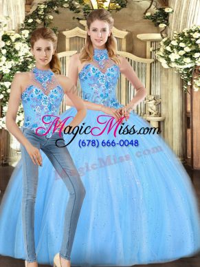 Popular Floor Length Lace Up Sweet 16 Quinceanera Dress Baby Blue for Sweet 16 and Quinceanera with Embroidery