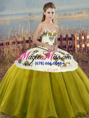 Sweetheart Sleeveless Lace Up Ball Gown Prom Dress Olive Green Tulle