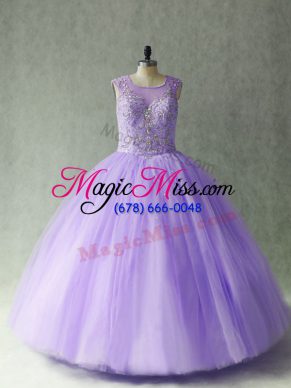 Latest Lavender Sweet 16 Quinceanera Dress Sweet 16 and Quinceanera with Beading Scoop Sleeveless Lace Up