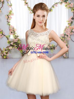 Scoop Sleeveless Tulle Vestidos de Damas Lace and Bowknot Lace Up