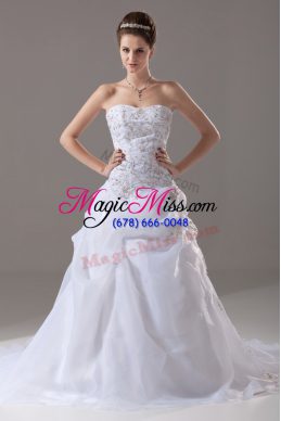 Captivating White Sweetheart Neckline Embroidery Bridal Gown Sleeveless Lace Up