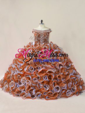 Custom Design Sleeveless Organza Court Train Sweet 16 Quinceanera Dress in Multi-color with Beading and Ruffles