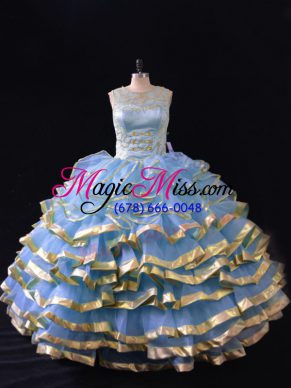 Romantic Organza Sleeveless Floor Length Quinceanera Dress and Ruffled Layers