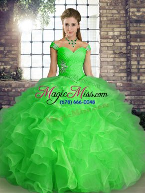 Noble Floor Length Green Quinceanera Dresses Off The Shoulder Sleeveless Lace Up