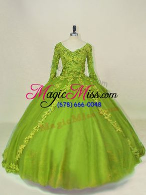 Ball Gowns Long Sleeves Olive Green Quinceanera Dresses Side Zipper