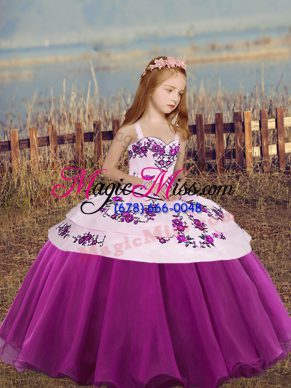 High Low Fuchsia Little Girls Pageant Dress Organza Sleeveless Embroidery