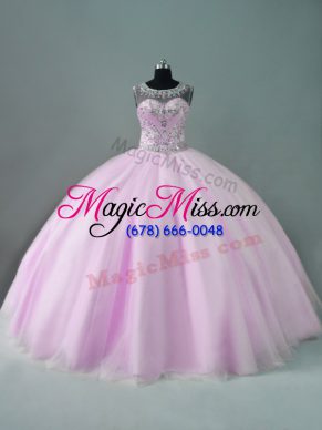 Beading Ball Gown Prom Dress Lilac Zipper Sleeveless Floor Length