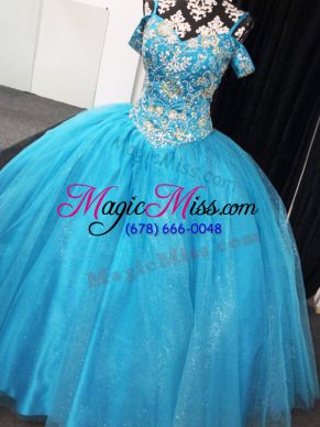 Straps Sleeveless Tulle Ball Gown Prom Dress Beading Lace Up