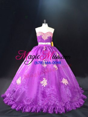 Brush Train Ball Gowns Vestidos de Quinceanera Purple Sweetheart Organza Sleeveless Zipper