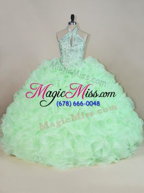 Sleeveless Beading and Ruffles Lace Up 15th Birthday Dress