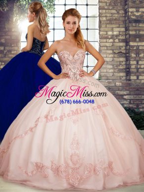 Romantic Floor Length Ball Gowns Sleeveless Pink Quinceanera Dress Lace Up