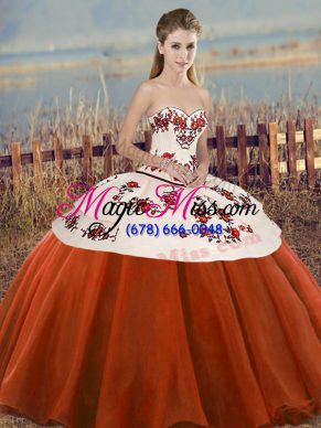 Ball Gowns 15 Quinceanera Dress Rust Red Sweetheart Tulle Sleeveless Floor Length Lace Up