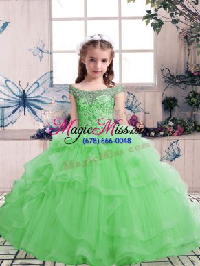 Simple Ball Gowns Girls Pageant Dresses Scoop Tulle Sleeveless Floor Length Lace Up
