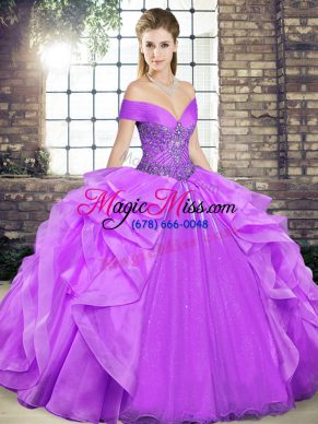 Beauteous Floor Length Ball Gowns Sleeveless Lavender 15th Birthday Dress Lace Up