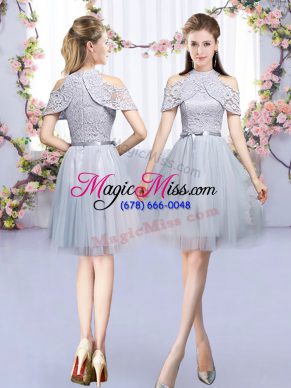 Grey Sleeveless Tulle Zipper Court Dresses for Sweet 16 for Wedding Party