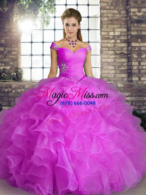 Stunning Lilac Sleeveless Organza Lace Up Quinceanera Gowns for Military Ball and Sweet 16 and Quinceanera