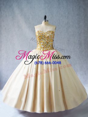 Beautiful Beading Sweet 16 Dress Champagne Lace Up Sleeveless Floor Length