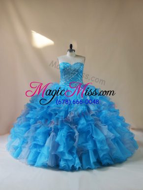 Stylish Baby Blue Sleeveless Beading and Ruffles Floor Length Quinceanera Gowns