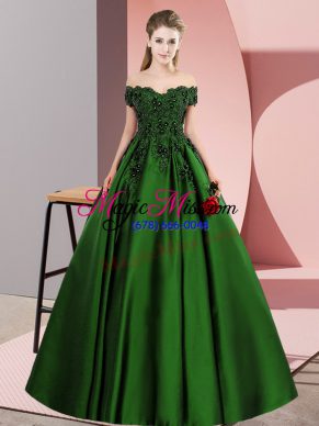 Satin Off The Shoulder Sleeveless Zipper Lace Quinceanera Gowns in Green