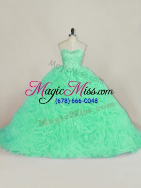 Glittering Green Sweetheart Lace Up Beading and Ruffles Quinceanera Dresses Court Train Sleeveless