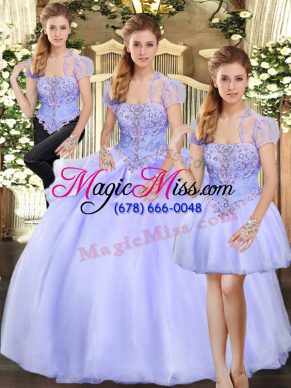 Floor Length Three Pieces Sleeveless Lavender Sweet 16 Dress Lace Up