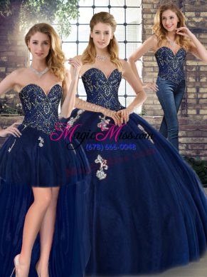 Graceful Sweetheart Sleeveless Tulle Sweet 16 Quinceanera Dress Beading and Appliques Lace Up