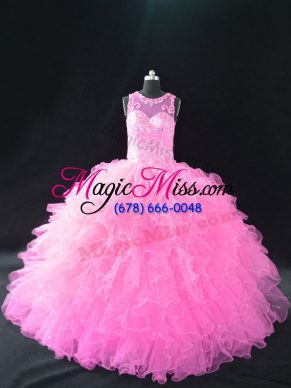 Custom Design Sleeveless Beading and Ruffles Lace Up 15th Birthday Dress