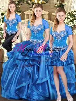 Pretty Floor Length Blue Sweet 16 Dresses Sweetheart Sleeveless Lace Up