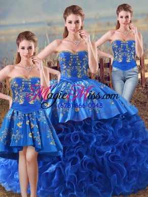 Floor Length Royal Blue 15 Quinceanera Dress Sweetheart Sleeveless Lace Up