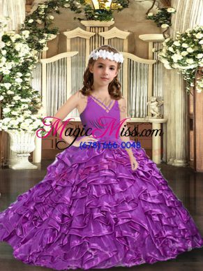 Ruffles and Ruching Kids Pageant Dress Purple Zipper Sleeveless Floor Length
