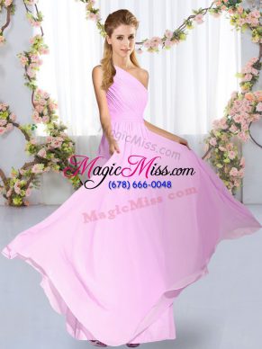 Empire Court Dresses for Sweet 16 Lilac One Shoulder Chiffon Sleeveless Floor Length Lace Up