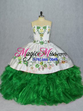 Organza Sleeveless Floor Length Quinceanera Dress and Embroidery and Ruffles