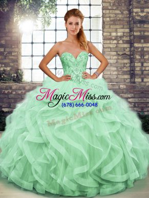 Sleeveless Lace Up Floor Length Beading and Ruffles Quince Ball Gowns