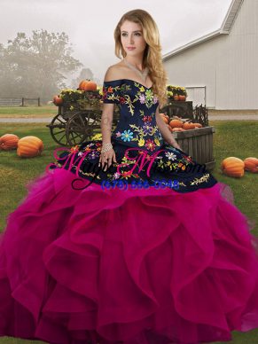 Tulle Sleeveless Floor Length Quinceanera Gown and Embroidery and Ruffles