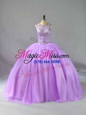 Gorgeous Lavender Lace Up Scoop Beading Quinceanera Dresses Tulle Sleeveless