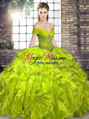 Floor Length Olive Green 15 Quinceanera Dress Off The Shoulder Sleeveless Lace Up