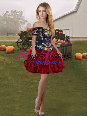 Most Popular Wine Red Lace Up Juniors Party Dress Embroidery and Ruffles Sleeveless Mini Length