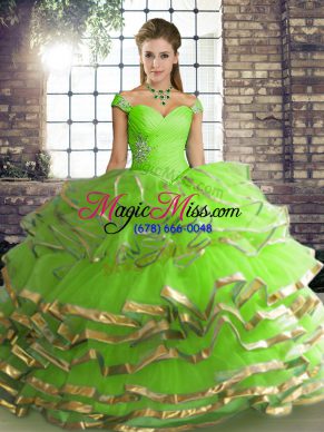 Top Selling Ball Gowns Quinceanera Dresses Off The Shoulder Tulle Sleeveless Floor Length Lace Up