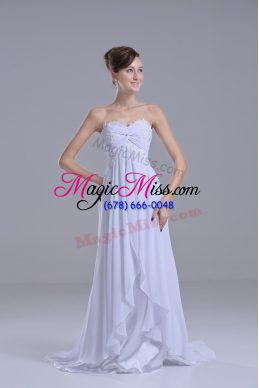 Great White Sleeveless Chiffon Sweep Train Lace Up Wedding Gowns for Wedding Party