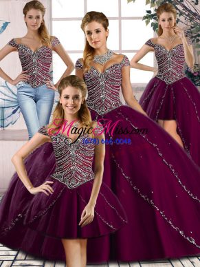 Cap Sleeves Brush Train Beading Lace Up Vestidos de Quinceanera