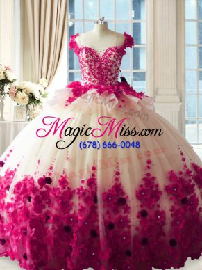 Fantastic Fuchsia Sleeveless Tulle Brush Train Zipper Vestidos de Quinceanera for Sweet 16 and Quinceanera