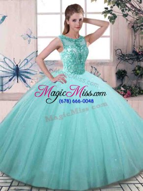 Aqua Blue Sleeveless Beading Floor Length Sweet 16 Dress