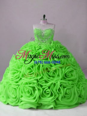 Fine Sweetheart Sleeveless Quinceanera Dresses Brush Train Beading Fabric With Rolling Flowers