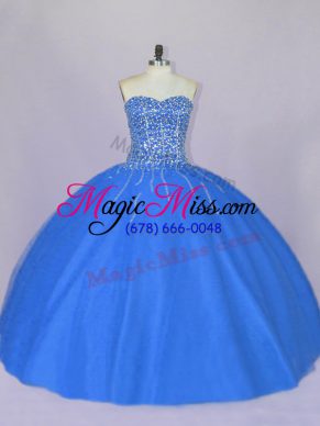 Sweetheart Sleeveless Lace Up Sweet 16 Dresses Blue Tulle