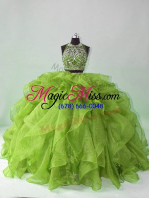 Perfect Two Pieces Sleeveless Green Sweet 16 Quinceanera Dress Brush Train Backless