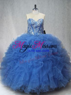 Sweetheart Sleeveless Lace Up Quinceanera Gown Blue Tulle