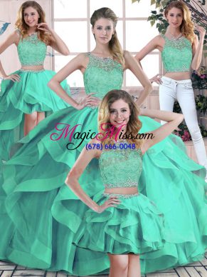 Suitable Turquoise Scoop Zipper Beading and Ruffles Vestidos de Quinceanera Sleeveless