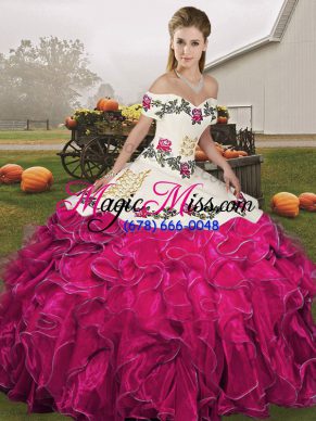 Sleeveless Lace Up Floor Length Embroidery and Ruffles Quince Ball Gowns