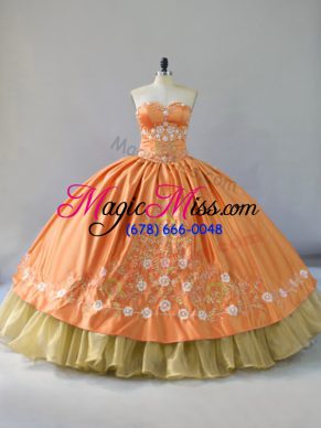 Simple Orange Sleeveless Embroidery and Ruffled Layers Floor Length Sweet 16 Dress