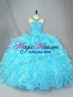 Flirting Floor Length Baby Blue Quinceanera Gown Scoop Sleeveless Zipper